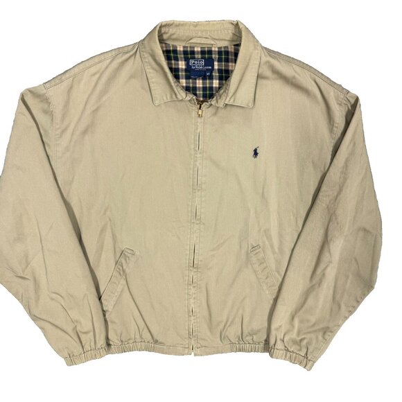 Vintage Polo Ralph Lauren Harrington Jacket USA Made Cotton Twill Beige XL - Picture 1 of 9